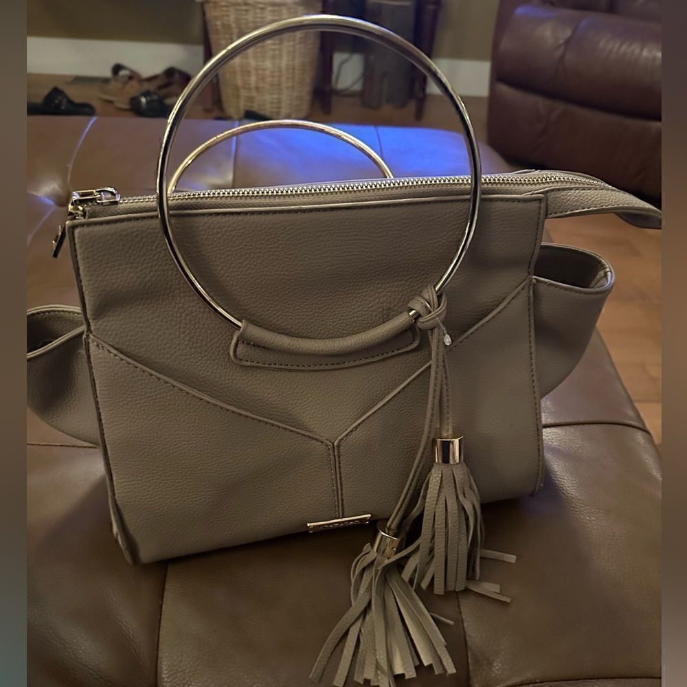 Bebe Leather Metal Handled Handbag Tassel Purse
